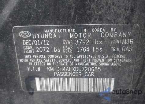 2013 Hyundai Elantra Limited from USA, damaged, VIN KMHDH4AEXDU720685